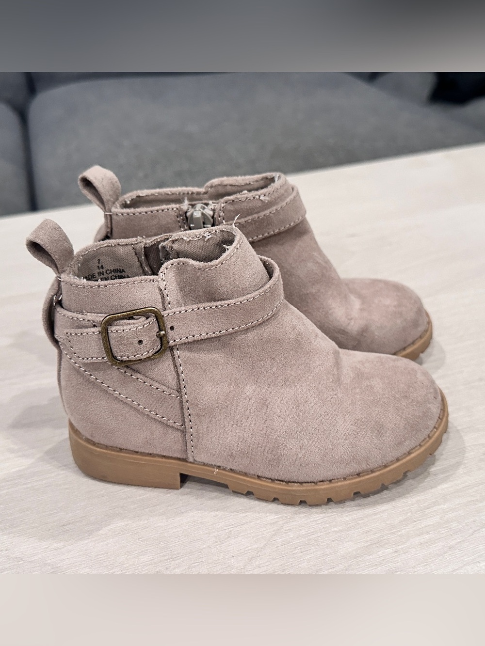 Old Navy Kids Suede Ankle Boots in Light Taupe